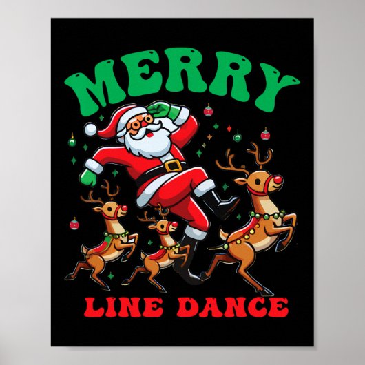Vrolijke kerstlijn danslijn dansen en kerstman poster (Voorkant)