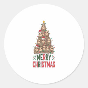 Vrolijke kerstluiaardboom ronde sticker