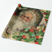 Vrolijke Kerstman Antiek Classic Cadeaupapier (Uitgerold)