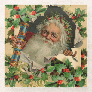 Vrolijke Kerstman Antiek Classic Glazen Onderzetter