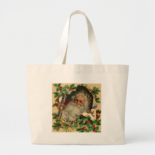 Vrolijke Kerstman Antiek Classic Grote Tote Bag (Voorkant)