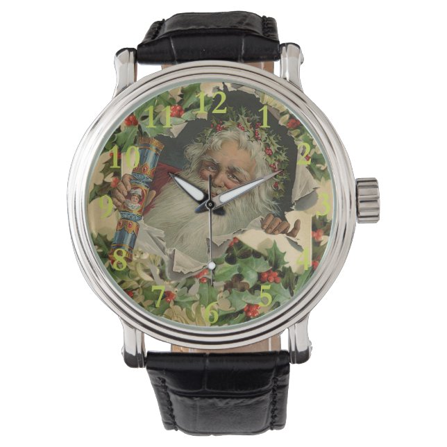 Vrolijke Kerstman Antiek Classic Horloge (Voorkant)