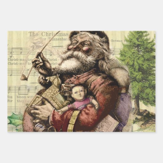 Vrolijke Kerstman Antiek Classic Inpakpapier Vel (Voorkant 3)