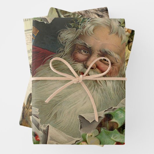 Vrolijke Kerstman Antiek Classic Inpakpapier Vel (In situ)