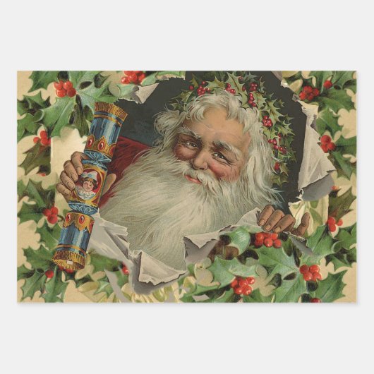 Vrolijke Kerstman Antiek Classic Inpakpapier Vel (Voorkant)