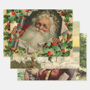 Vrolijke Kerstman Antiek Classic Inpakpapier Vel