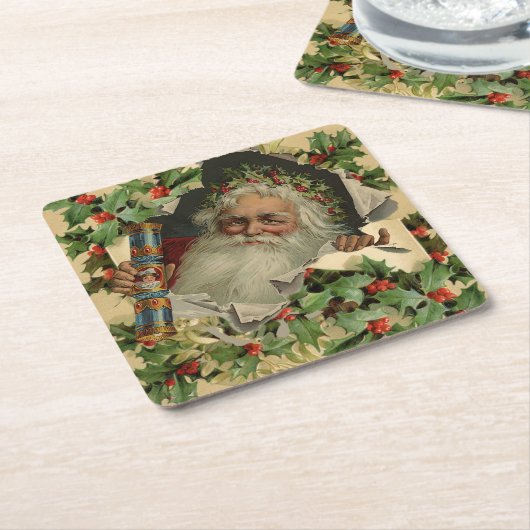 Vrolijke Kerstman Antiek Classic Kartonnen Onderzetters (Schuin)