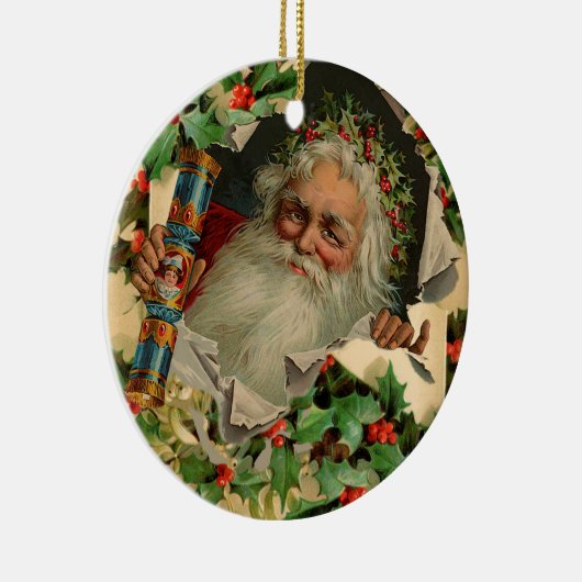 Vrolijke Kerstman Antiek Classic Keramisch Ornament (Rechts)