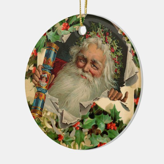 Vrolijke Kerstman Antiek Classic Keramisch Ornament (Links)