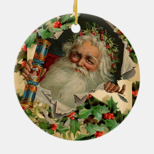 Vrolijke Kerstman Antiek Classic Keramisch Ornament (Achterkant)