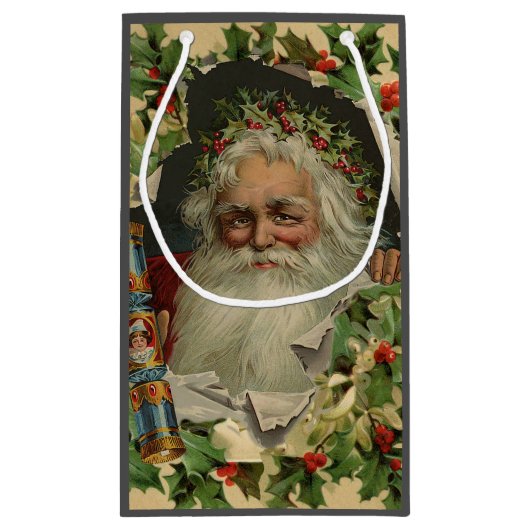 Vrolijke Kerstman Antiek Classic Klein Cadeauzakje (Achterkant)