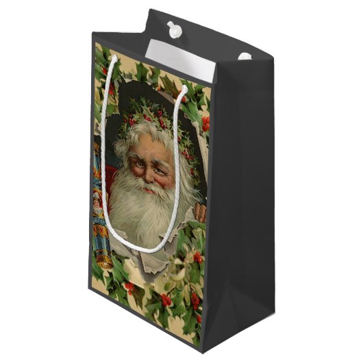 Vrolijke Kerstman Antiek Classic Klein Cadeauzakje (Voorkant Gekanteld)