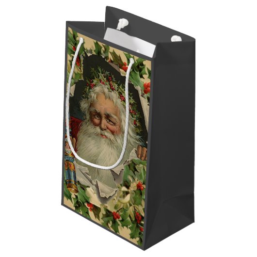 Vrolijke Kerstman Antiek Classic Klein Cadeauzakje (Achterkant Gekanteld)