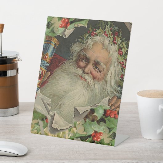 Vrolijke Kerstman Antiek Classic Reclamebord Met Voetstuk (Insitu)