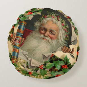 Vrolijke Kerstman Antiek Classic Rond Kussen