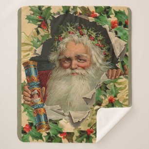 Vrolijke Kerstman Antiek Classic Sherpa Deken