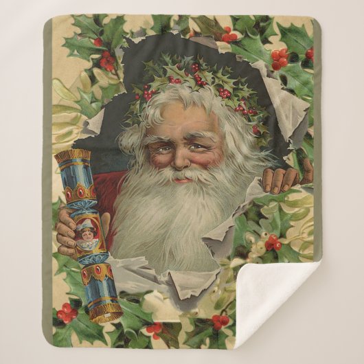 Vrolijke Kerstman Antiek Classic Sherpa Deken (Voorkant)