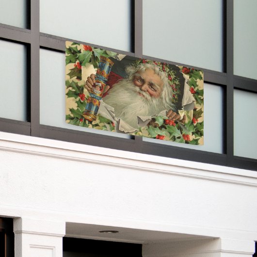 Vrolijke Kerstman Antiek Classic Spandoek (Buitenkant Gebouw)