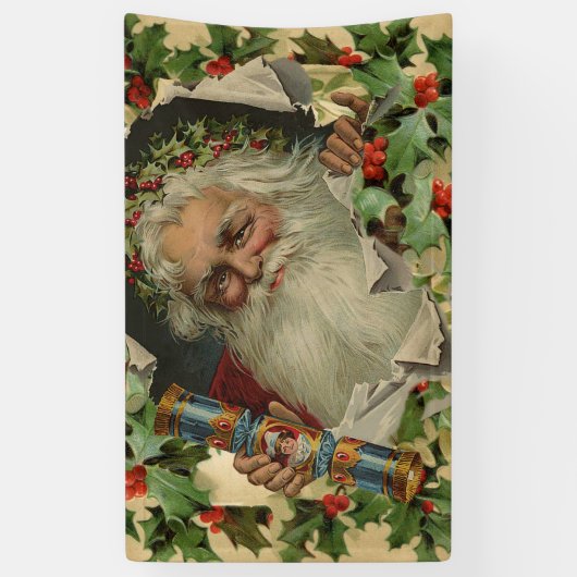 Vrolijke Kerstman Antiek Classic Spandoek (Verticaal)