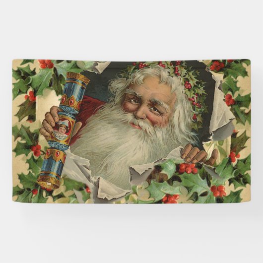 Vrolijke Kerstman Antiek Classic Spandoek (Horizontaal)