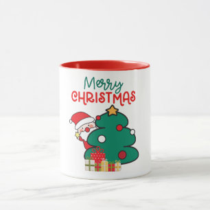 Vrolijke Kerstman, Boom en Geschenken Mok