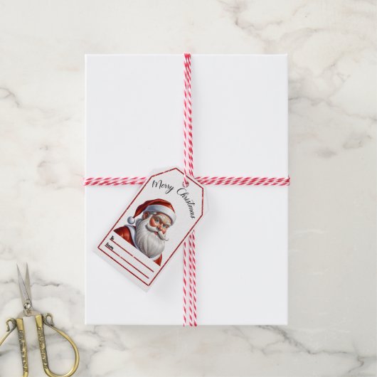 Vrolijke Kerstman cadeau label Cadeaulabel (Met Touw)