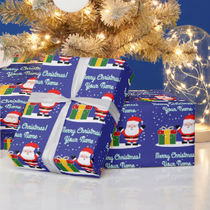 Vrolijke Kerstman cartoon met cadeau Kerstmis Cadeaupapier