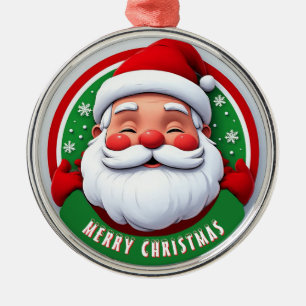 Vrolijke Kerstman Cartoon Portret Metalen Ornament