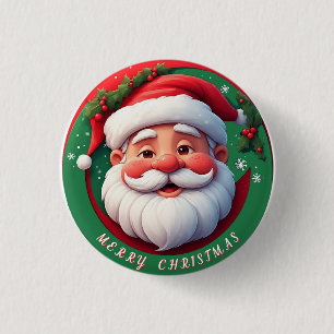 Vrolijke Kerstman Cartoon Portret Ronde Button 3,2 Cm