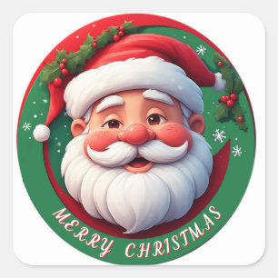 Vrolijke Kerstman Cartoon Portret Vierkante Sticker