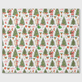 Vrolijke kerstman die zijn lijst met kerstbomen co cadeaupapier (Vlak)