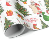 Vrolijke kerstman die zijn lijst met kerstbomen co cadeaupapier (Rol Hoek)