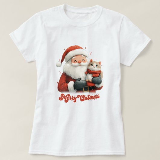 Vrolijke Kerstman en Kat T-shirt