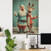 Vrolijke Kerstman en Rendier Rudolph Poster (Thuiskantoor)