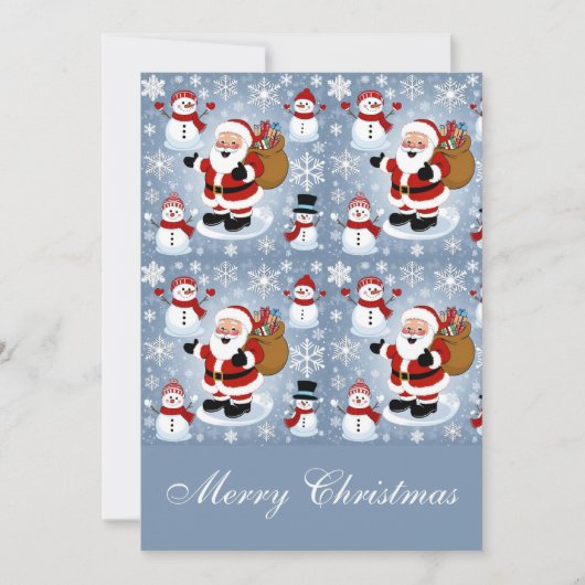 Vrolijke Kerstman en Sneeuwmannen Kerstmis Feestdagenkaart (Voorkant)