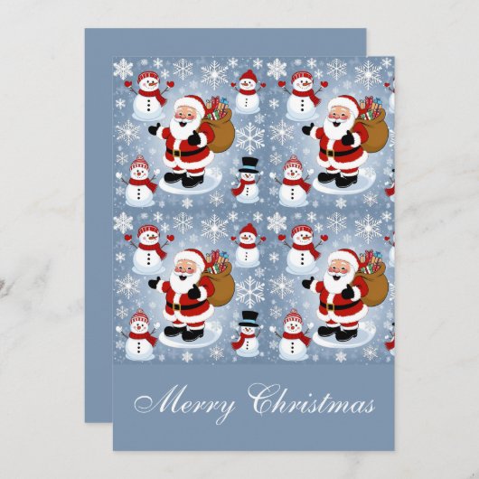 Vrolijke Kerstman en Sneeuwmannen Kerstmis Feestdagenkaart (Voorkant / Achterkant)