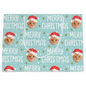 Vrolijke Kerstman Foto Schattige Gezicht Blauw Groot Cadeauzakje (Voorkant)