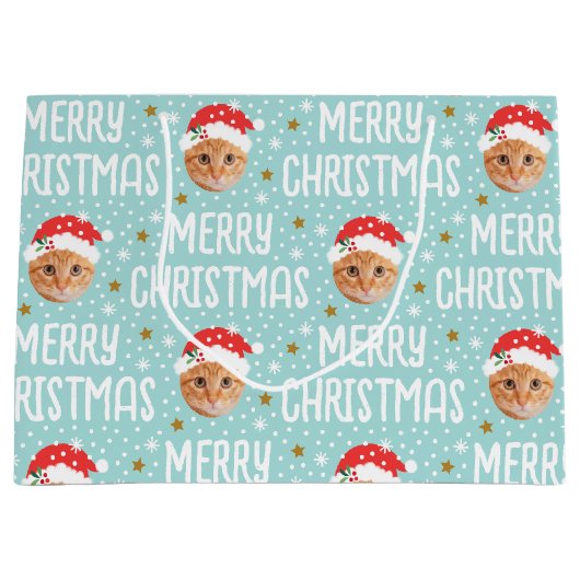 Vrolijke Kerstman Foto Schattige Gezicht Blauw Groot Cadeauzakje (Voorkant)