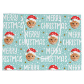 Vrolijke Kerstman Foto Schattige Gezicht Blauw Groot Cadeauzakje (Achterkant)