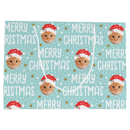 Vrolijke Kerstman Foto Schattige Gezicht Blauw Groot Cadeauzakje (Achterkant)