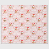 Vrolijke Kerstman Foto Schattige Gezicht Roze Cadeaupapier (Vlak)