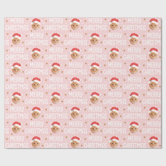 Vrolijke Kerstman Foto Schattige Gezicht Roze Cadeaupapier (Vlak)