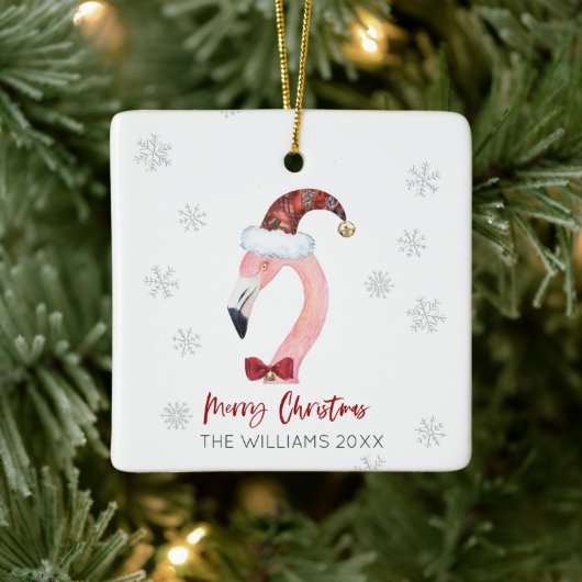 Vrolijke Kerstman Hoed Flamingo Sneeuwvlokken Keramisch Ornament (Boom)