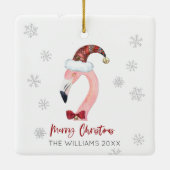 Vrolijke Kerstman Hoed Flamingo Sneeuwvlokken Keramisch Ornament (Achterkant)