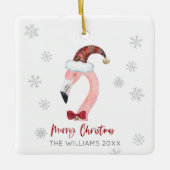 Vrolijke Kerstman Hoed Flamingo Sneeuwvlokken Keramisch Ornament (Voorkant)