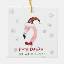 Vrolijke Kerstman Hoed Flamingo Sneeuwvlokken Keramisch Ornament