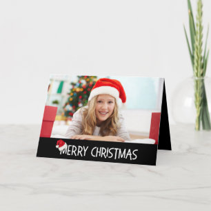 Vrolijke Kerstman Hoed op Black Custom Photo Feestdagen Kaart