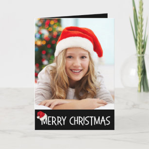 Vrolijke Kerstman Hoed op Zwarte Foto Custom Feestdagen Kaart