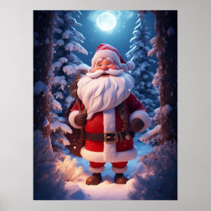 Vrolijke Kerstman in Besneeuwd Bos Poster