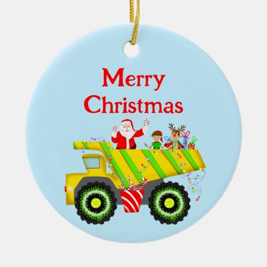 Vrolijke Kerstman in Dump Elf, Rendier Keramisch Ornament (Voorkant)